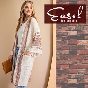 Easel Women's Cream and Pink Striped Cardigan